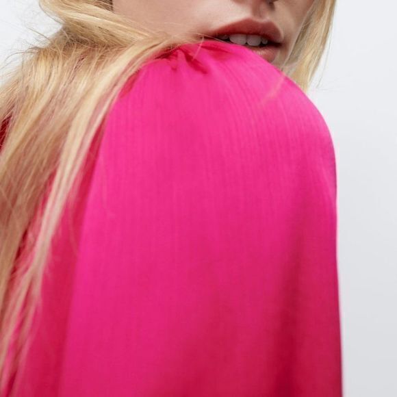 NEW ZARA‎ WOMAN SIZE L RUFFLED BLOUSE TOP FUCHSIA V NECK LONG SLEEVE - Picture 6 of 8